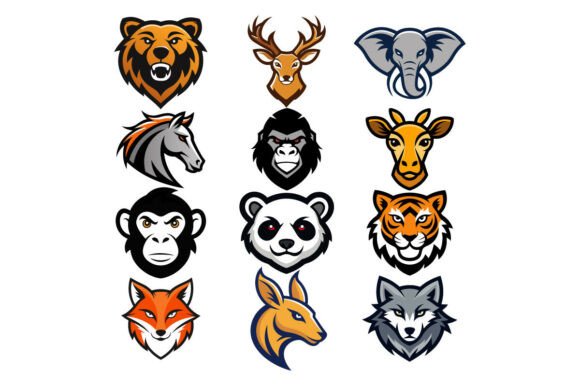 Animal Head Mascot Logo Vector Set for Graphics and Illustrations