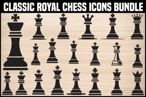 Classic King Queen Chess Icons Set for Graphics and Illustrations