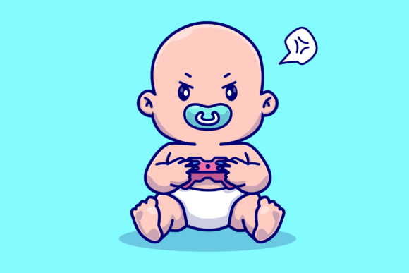 Cute Baby Gaming Cartoon Illustration for Branding and Packaging