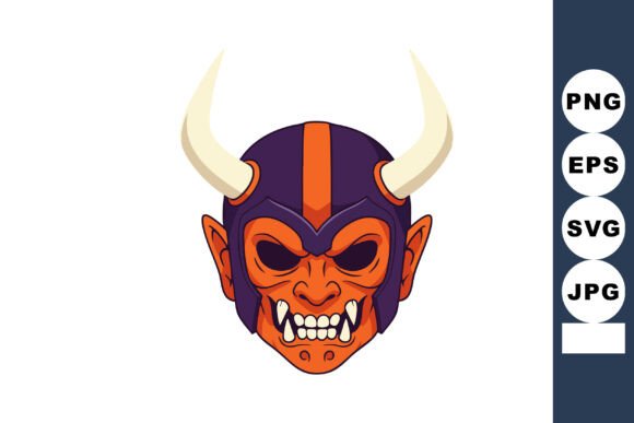 Demon Head with Horns and Helmet Vector Graphics & Illustrations