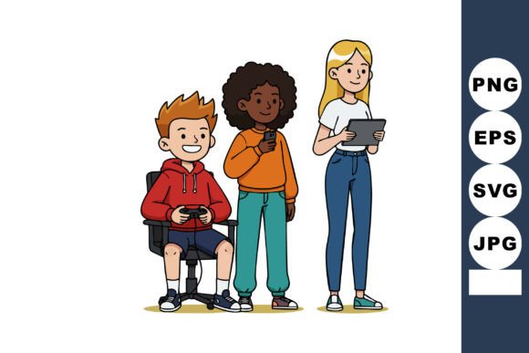 Diverse Young People Using Mobile Device - Vibrant Illustration