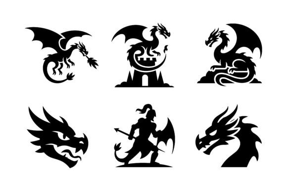 Fantasy Dragon Warrior Icon Set EPS for Branding and Graphics