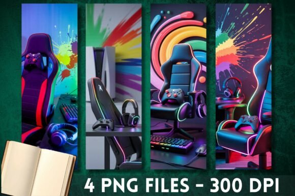 Gaming Chair Setup Neon RGB Bookmark Graphics