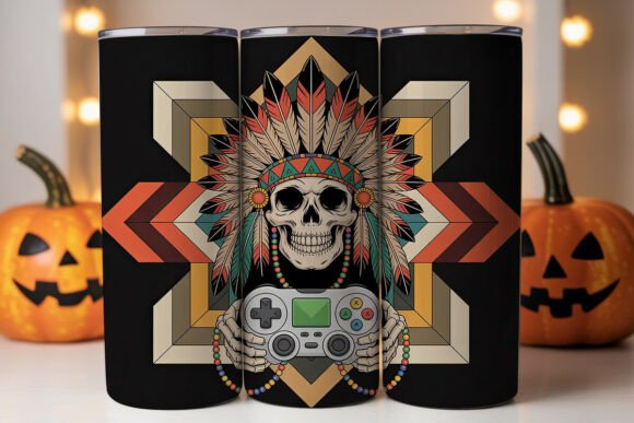 Gaming Skull Headdress Tumbler Wrap Graphics