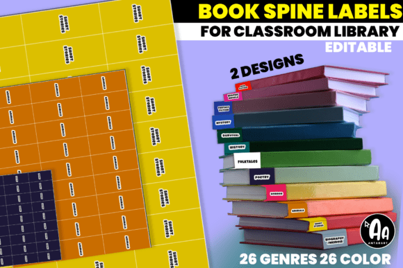 Genres Book Spine Label, Library Sticker Graphics for 6Th Grade