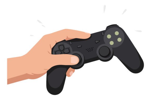 Hand Gripping a Black Gaming Controller Graphics