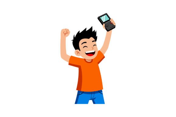 Happy Boy Celebrating with Handheld Gami
