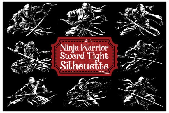 Katana Ninja Battle Silhouette Set for Branding and Graphics