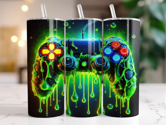Neon Gaming Controller Tumbler Wrap Graphics