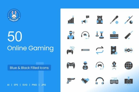 Online Gaming Blue Black Icons for Graphic Design
