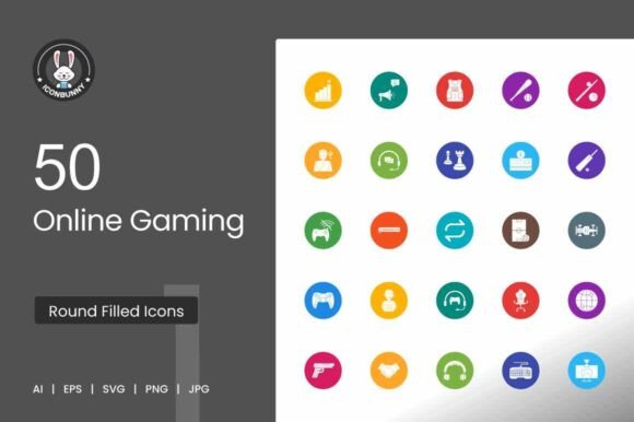 Online Gaming Flat Round Icons for Graphic Design