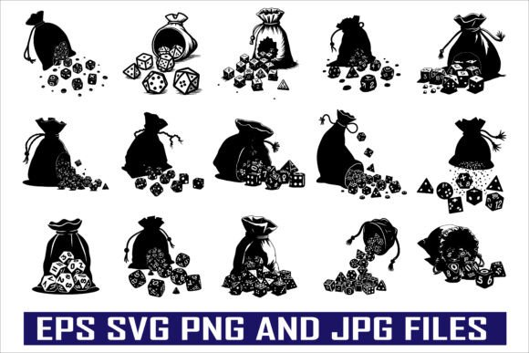 Polyhedral Dice Silhouette Vector Set Graphics & Illustrations