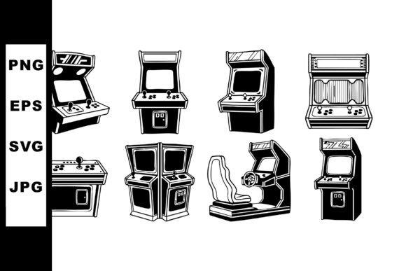 Retro Arcade Machines Collection Vintage Illustrations