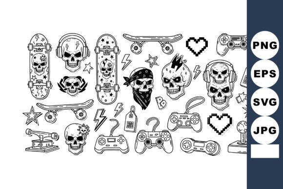 Skull and Gaming Controller Vector Set W for Modern Design