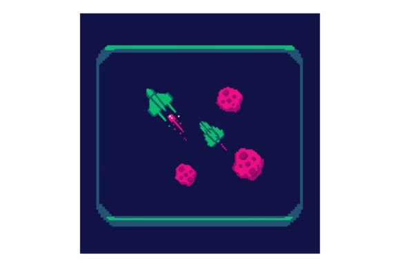 Two Green Pixel Art Spaceships Flying Ar Graphics and Illustrations