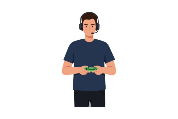 Young Man Holding a Game Controller Whil: Graphics for Gamers