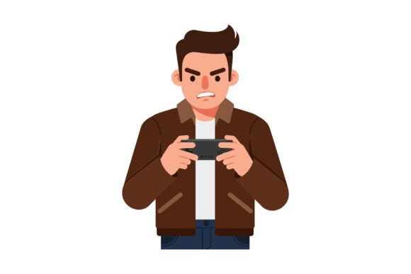 Young Man Intensely Focused on Gaming in Graphics