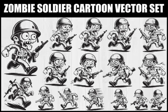 Zombie Soldier Cartoon Vector Set for Blog and Web Design